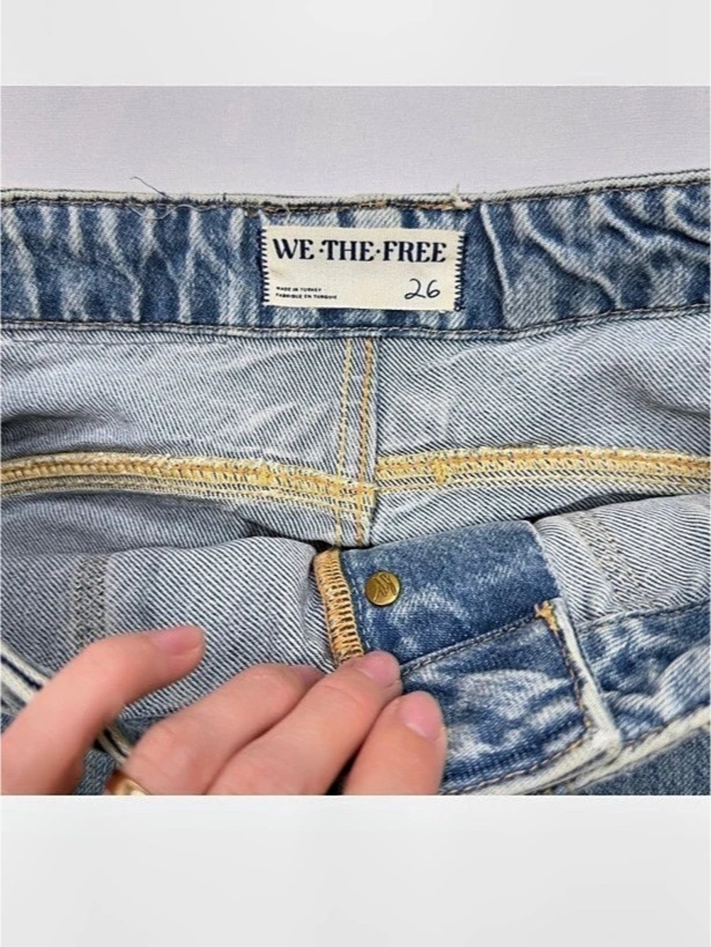 We The Free Patchwork Boyfriend Jeans Blue Waist 26 - Picture 7 of 11